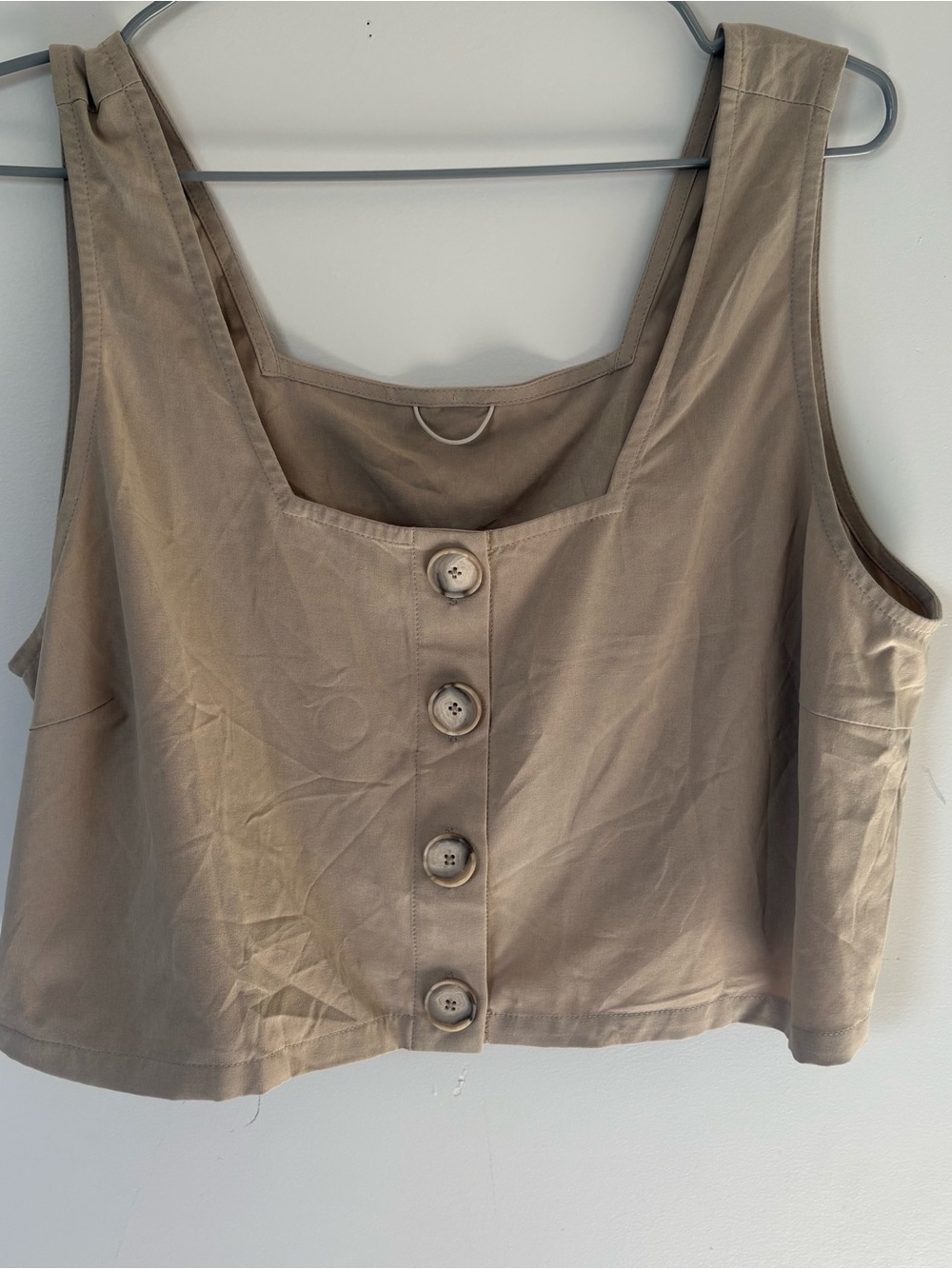 Wayre Square Neck Button Front Tank Crop Top Tan Beige XL Sustainable Travel
